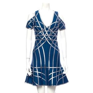 NWT Herve Leger Blue/Silver Dress